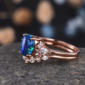 Blue Opal Engagement Ring Set Women Stacking Matching Band Diamond ...
