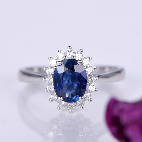 Sapphire Ring 0.75ct Blue Sapphire Engagement Ring Diamond Ring
