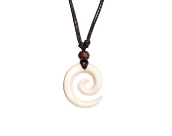 Koru Bone Necklace: Maori New Life Spiral Pendant
