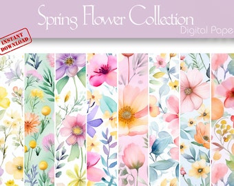 Aquarel lentebloemen digitaal papier, scrapbooking, achtergronden (digitale download)