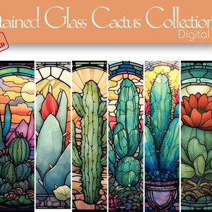 Cactus "Stained Glass" digitaal papier voor creatief ontwerp, scrapbooking, kleding, digitale journaling, achtergronden, levendige kleurenontwerpen