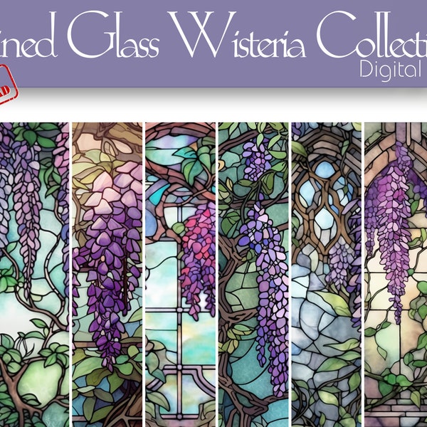 Wisteria "Stained Glass" Digital Paper for Creative Design, Scrapbooking, Apparel, Digital Journaling, Backgrounds, Vivid color designs