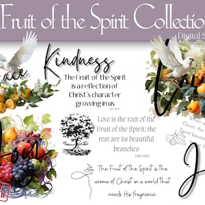 Colección de imágenes prediseñadas Fruit of the Spirit, formato PNG, Descarga instantánea, GoodNotes, Scrapbooking, Diario digital, Diario bíblico