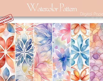 Aquarel bloemmotief digitaal papier, plakboekontwerp (digitale download)