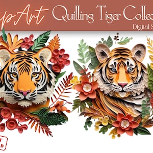 Quilling Tiger clipart collection, PNG format, Instant Download, Scrapbooking, Digital journaling, Bible Journaling