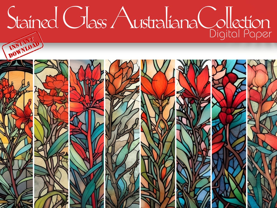 Australian stained Glass Digital Paper for Creative Design
