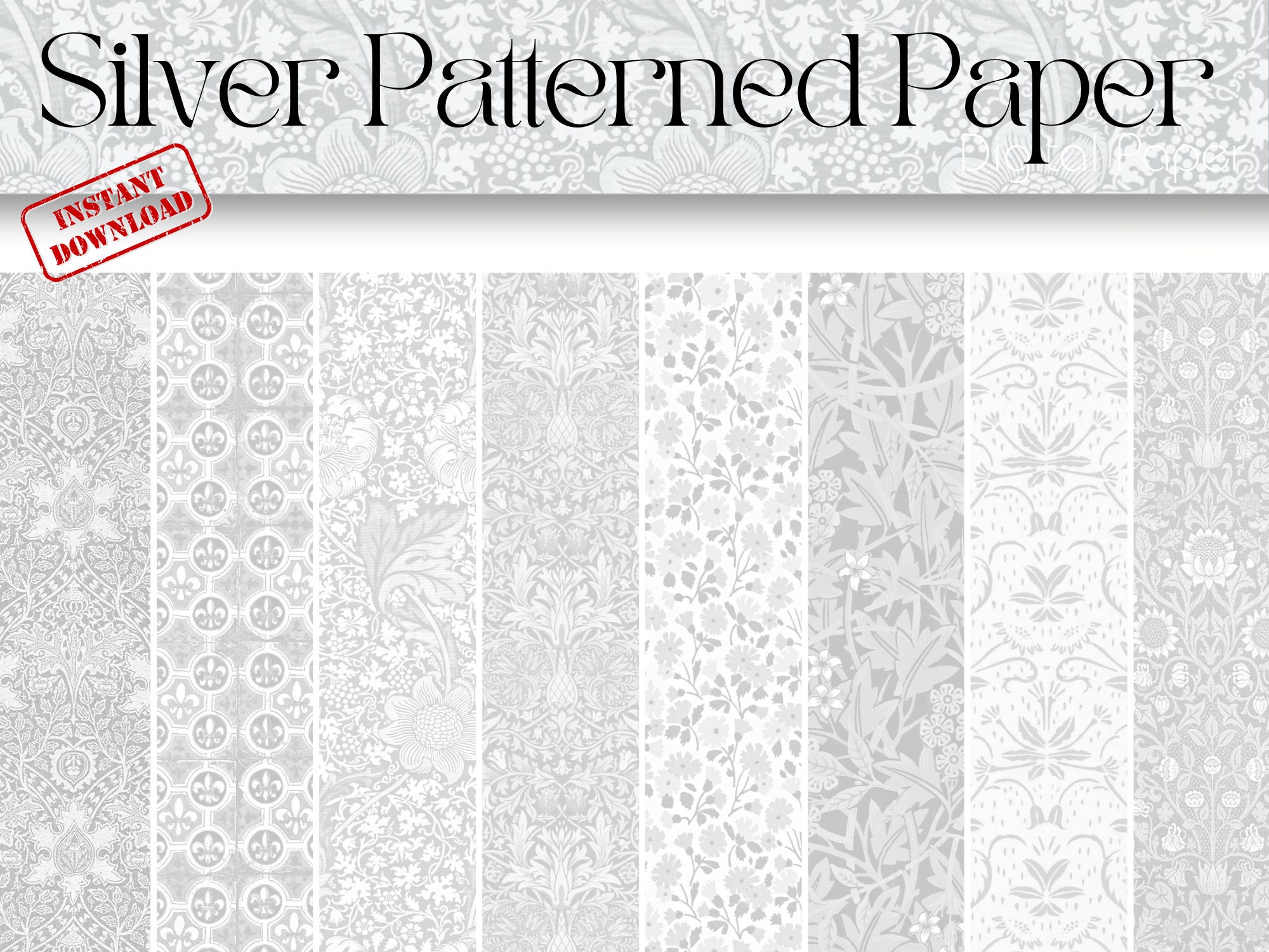 Grey Patterned Digital Paper Pack - Abstract Multicolor Backgrounds for ...