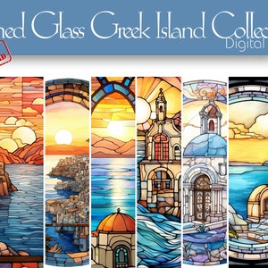 Papier numérique "Stained Glass" de l'île grecque pour la conception créative, le scrapbooking, l'habillement, la journalisation numérique, les arrière-plans, les conceptions de couleurs vives