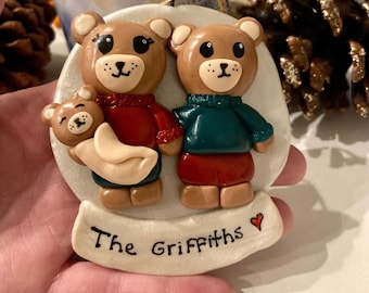 Custom Teddy Bear Family Christmas Holiday Ornament