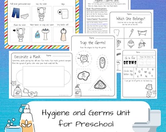 Hygiene and Germs Themed Unit for Preschool - Homeschool - Distance Learning // Education Resources // PreK Curriculum // Kids Worksheets