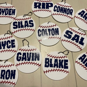 Weathered baseball bag tags