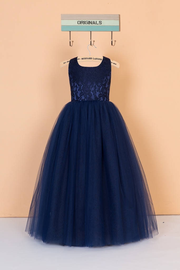 Navy blue flower girl dress/lace pageant dress/tulle toddler Etsy