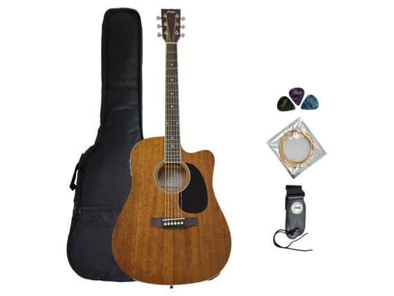 Haze Thin Body Acoustic Guitar With Built-in EQ, Cutawayfree Gig Bag,  Strings, Picks F631BCEQMS 