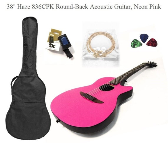 38 Haze 836CPK Guitare acoustique à dos rond, Rose néon sac de concert  gratuit, cordes supplémentaires -  Canada