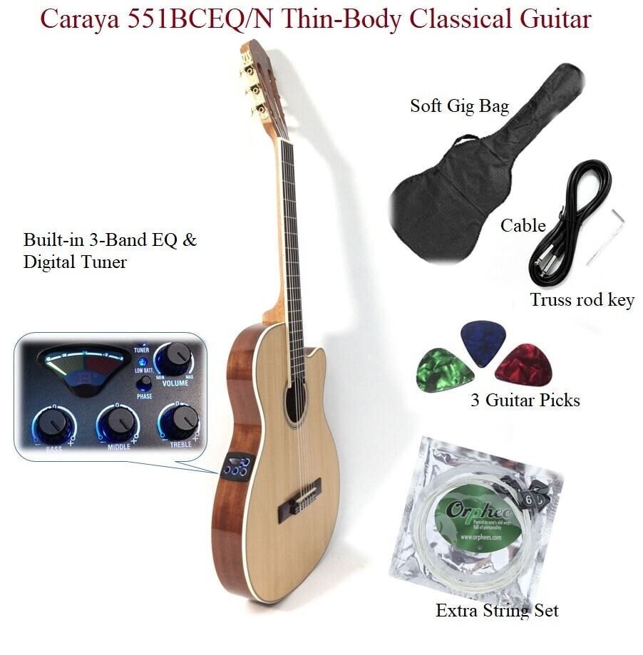 41 Caraya SP-721CEQ/N Round Back Guitar With Gift Pack