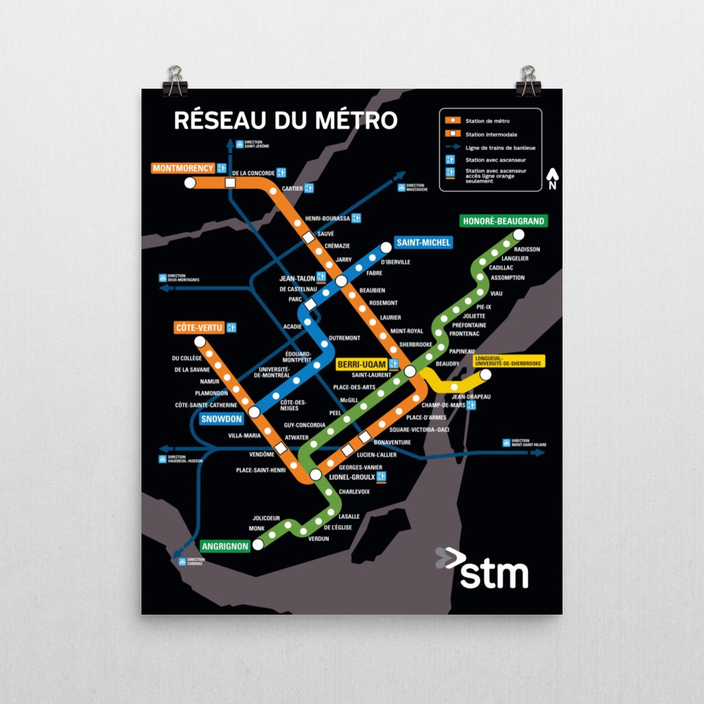 Montreal Metro Map Poster Plan du Métro de Montréal Etsy