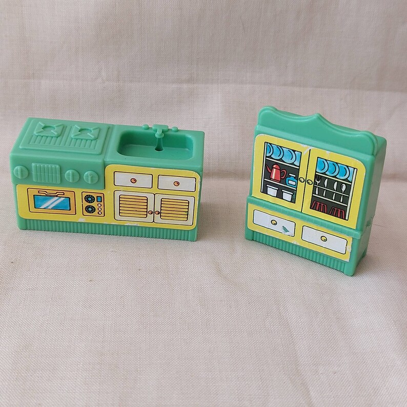 Vintage Dolls House Furniture With 8 Items, Kitchen Lounge Etc