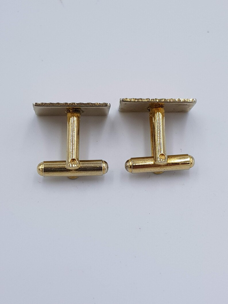 Gold Tone Metal Vintage Gilt Cuff Links with Engine Turned Pattern c1970s Rectangular Cuff Links