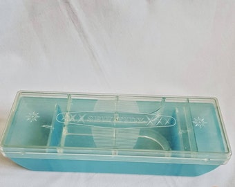 Vintage Sewing Box SEW-TIDY  by TWINCO, Sewing Tidy with Inner Tray and Reel Storage, Turquoise Pale Blue Midcentury Storage Plastic Box