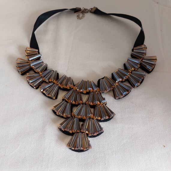 Vintage Bib Necklace, Handmade from Faceted Glass… - image 4