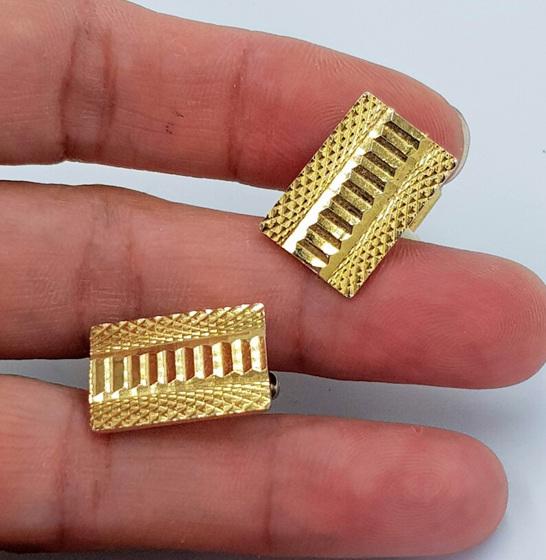 Gold Tone Metal Vintage Gilt Cuff Links with Engine Turned Pattern c1970s Rectangular Cuff Links