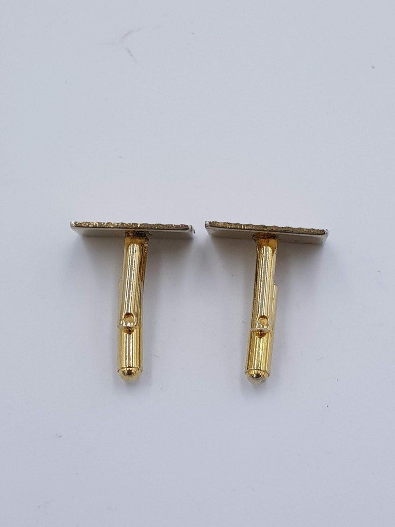 Gold Tone Metal Vintage Gilt Cuff Links with Engine Turned Pattern c1970s Rectangular Cuff Links