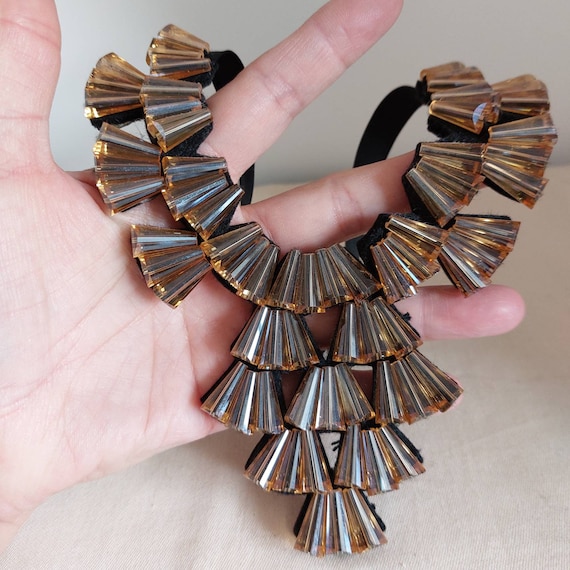 Vintage Bib Necklace, Handmade from Faceted Glass… - image 2