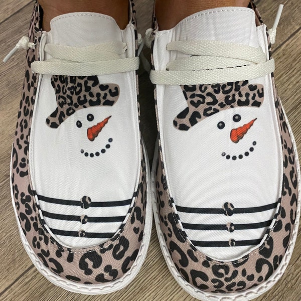 Women's Custom Leopard snowman Boat shoes