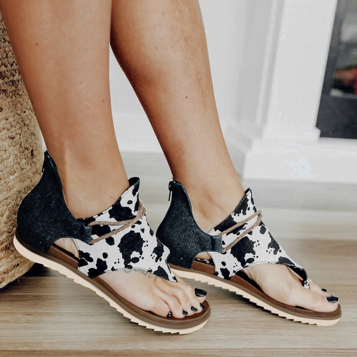 outwoods cow print sandals