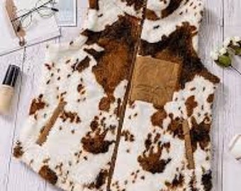 Women's brown cow plush vest