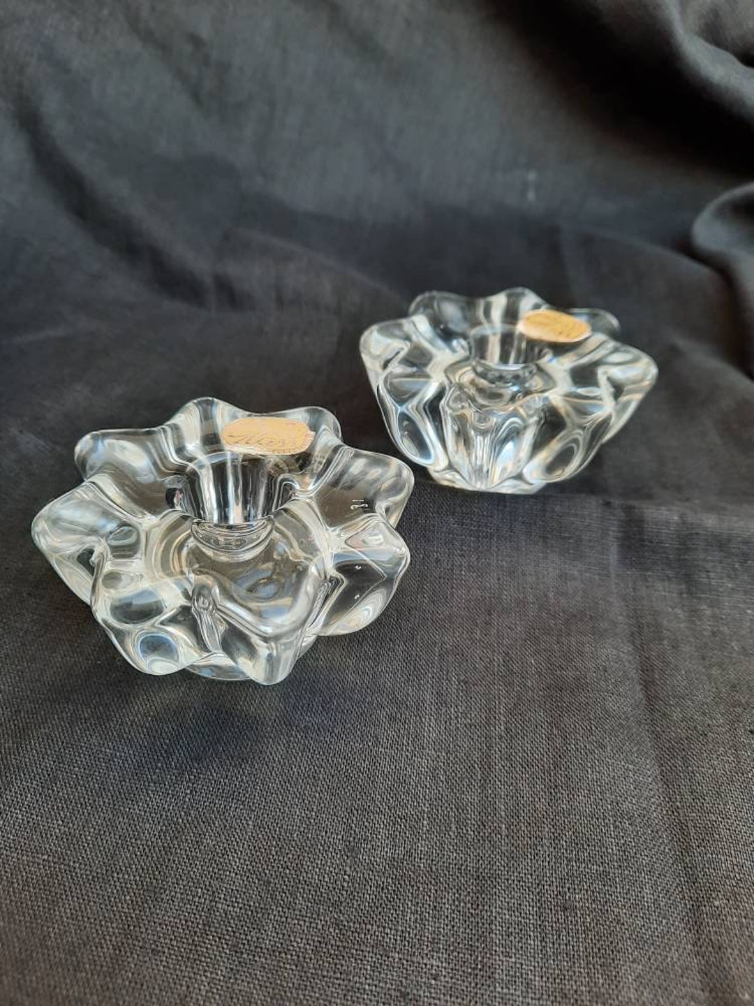 Bohemia Crystal Candle Holders, Set of Two, Candlesticks, Glass Candle
