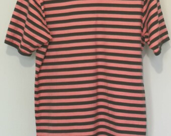 Vintage MARIMEKKO rosa, schwarz gestreift kurzarm Baumwoll-Top. Größe S