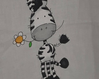 Vintage fabric piece. Unused fabric with a Zebra motif. Children's fabric pattern Zebra design by texco