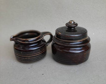 ARABIA creamer and sugar bowl, Mahonki. Finnish Design by Ulla Procope, Scandinavian Mid Century Pottery by ARABIA of FINLAND