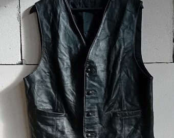 Leren herenvest zwart. Etnisch herengilet, zwart leren westernvest