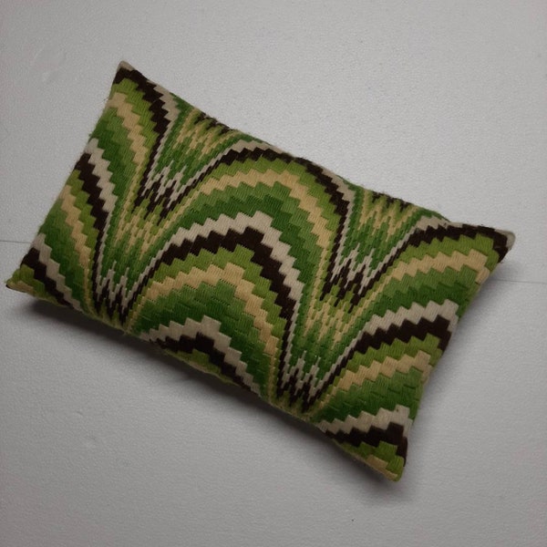 Vintage Swedish embroidered pillow. Brown white green pillow Embroidered throw pillow Decorative pillowGreen
