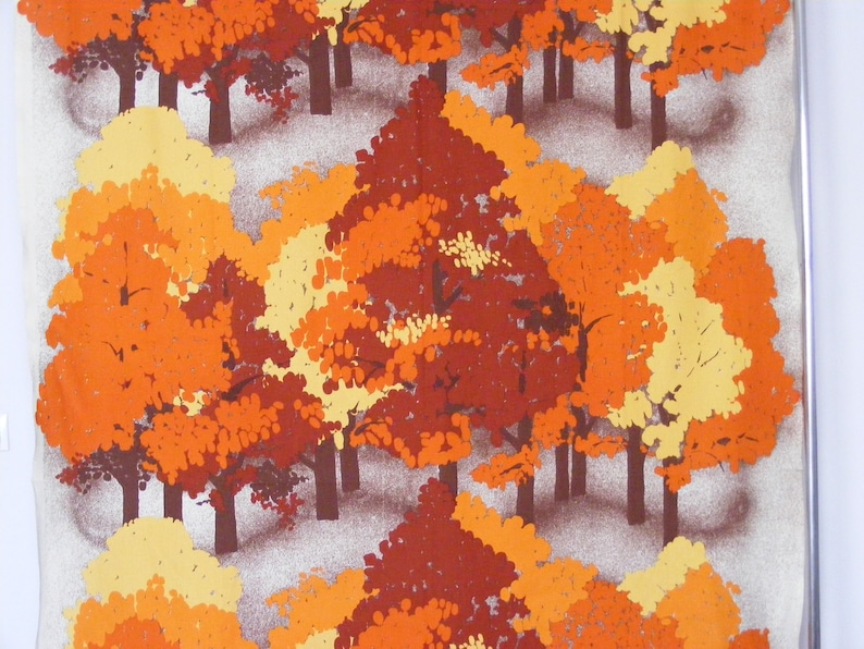 Retro Scandinavian autumn forest trees orange brown cotton fabric curtain panel High quality vintage fabric design from Scandinavia
