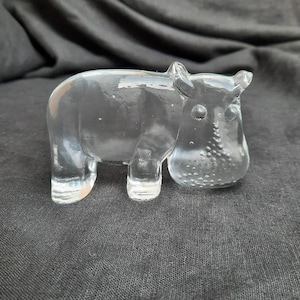Kosta Boda Glass Hippo Sculpture. Zoo Series by Bertil Vallien. Vintage art glass