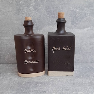 Vintage Krukmakaren Höganäs Keramik. 2 bottles. Bäska Droppar Mors Fröst. Hoganas Stoneware. Scandinavian Design