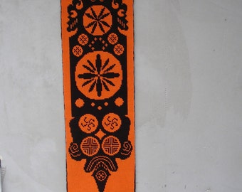 Scandinavian Täkänä Wall Decor. Double Weave Takana Wall Hanging Woven Black orange Vintage Scandinavian wool tapestry 70s Textiles Decor