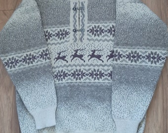 Suéter de lana escandinava vintage. Suéter Folk estampado nórdico. talla L