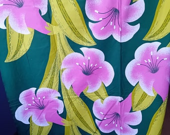 Vintage handmade cotton curtain panel with retro floral pattern. High quality design from Scandinavian