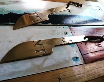 Upcycled brass cheese knife.