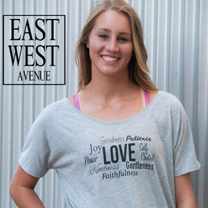 FRUIT Of THE SPIRIT Galatians 5:22-23 Christian Clothing, Jesus, God, Christian Apparel, Faith, Bible, Heather Grey, Girl for God, Dolman