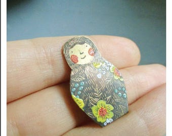 Brass brooch " The Matrioshka"