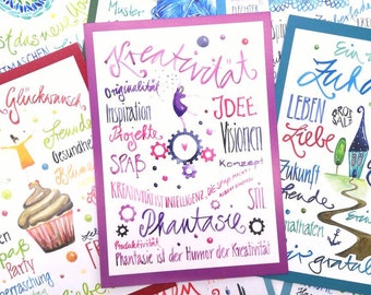 5 Postkarten deiner Wahl, z. B. Kreativität, wähle aus über 80 Motiven