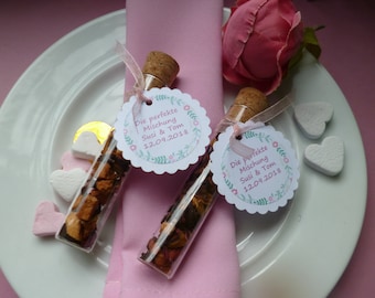 Thé de mariage cadeau invité dans un tube à essai