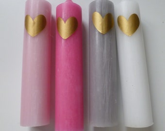 Bougies colorées 10 x 2,2 cm avec coeur cadeau souvenir 5 pièces