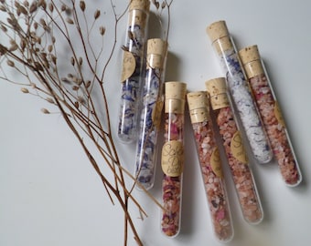 Guest gift bath salt roses blue cornflowers test tube nice that you are here wedding, baptism, birthday