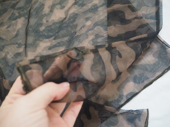 Camouflage Tee 90s Mesh Top Women's See 